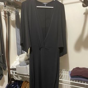 Express black wide 3/4 sleeved midi length deep V front dress size XL